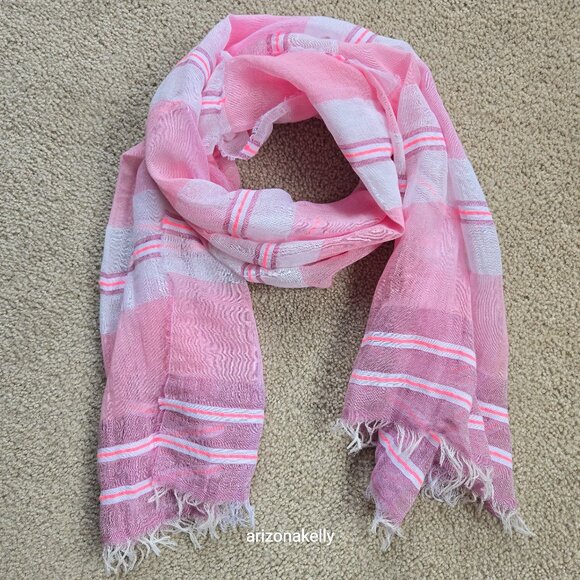 oska Accessories - Oska Linen & Cotton Scarf Pink & White